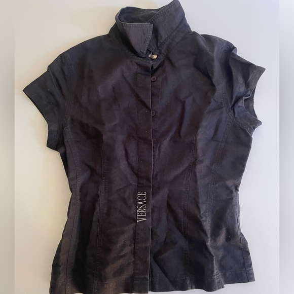 Versace linen button down sleeveless - Picture 2 of 5